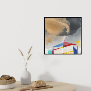 In-situ view of Prabhinder Lall's 'Golden Clouds (City in the Sky)' painting in a room