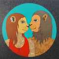 Fantasy mixed media painting titled 'Golden Couple', 24x24 inches, by artist Bandana Kumari on Canvas