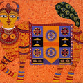 Golden Cow' religious acrylic painting by artist Bhaskar Lahiri, 30x36 inch, on canvas