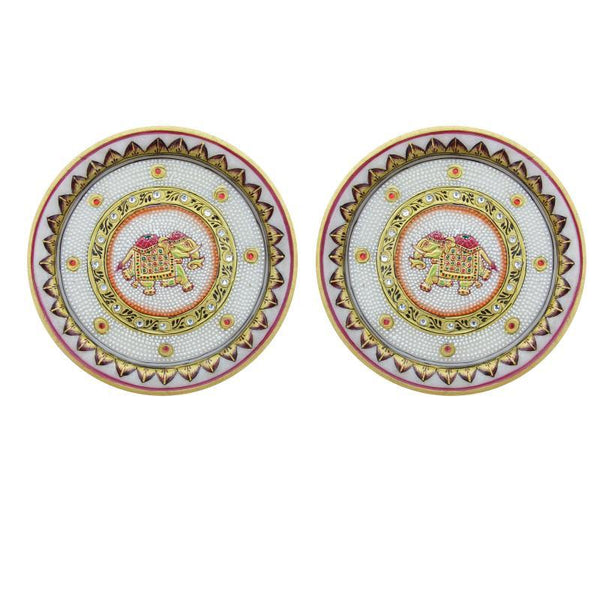 Golden Elephant Pair Plates Handicraft By Ecraft India