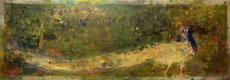 Golden Flight' animals acrylic painting by artist Dilip Dudhane, 30x84 inch, on canvas