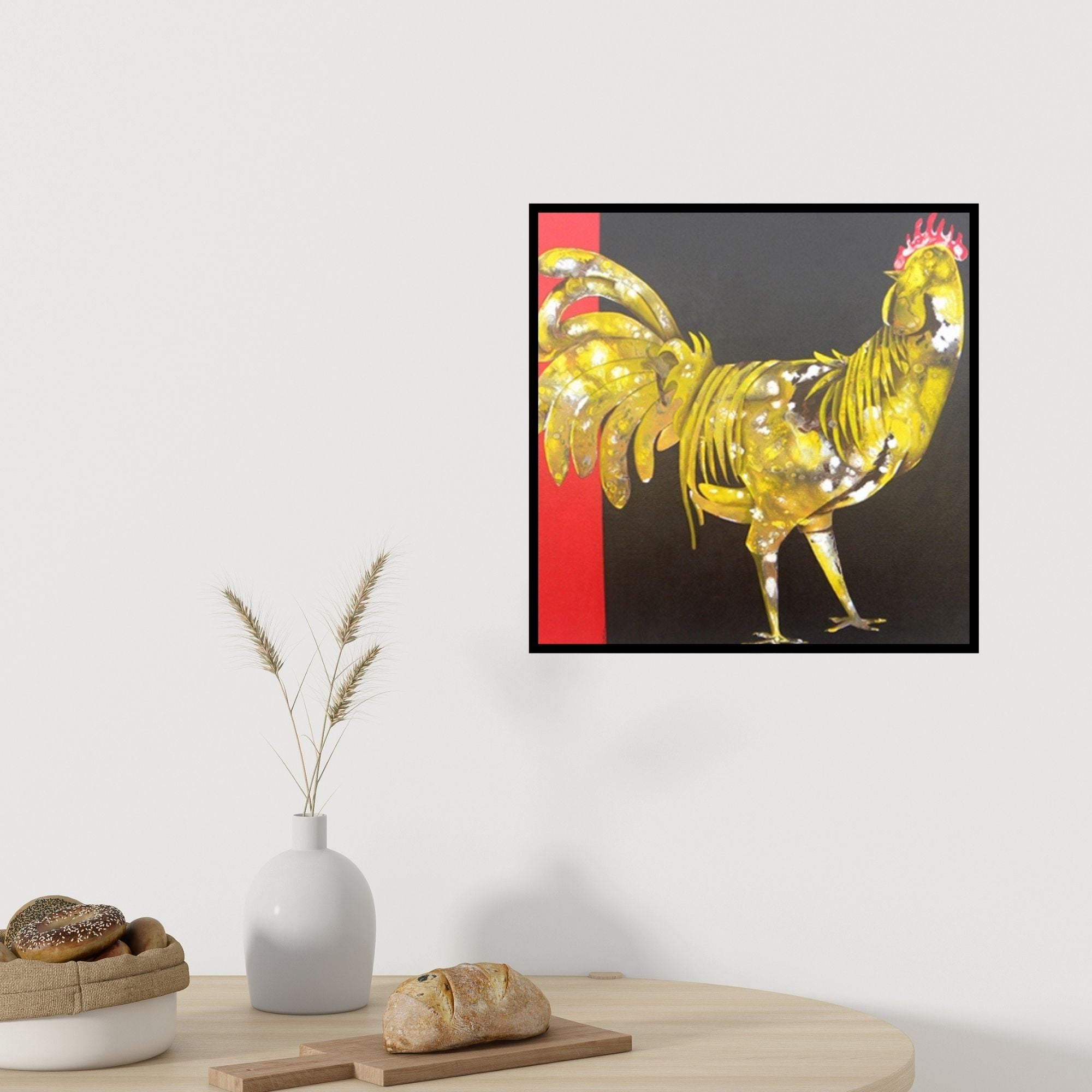 In-situ view of Abhiram Bairu's 'The Golden Hen (Golden Majesty)' painting in a room