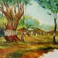 Landscape oil painting titled 'Golden Light', 12x18 inches, by artist Yogesh Lahane on Paper