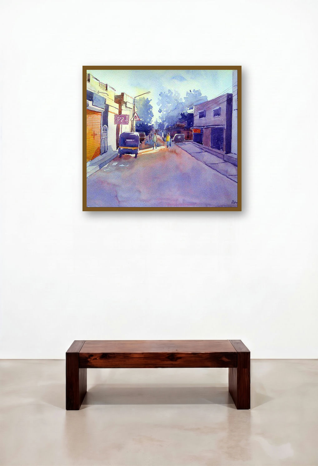 Golden Light Ii (Echoes of Stillness) by artist Rahul Salve displayed in a Traditional Hotel Lobby