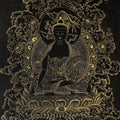 Religious acrylic painting titled 'Golden Medicine Buddha', 11x8 inches, by artist Aditi Agarwal on Black Paper