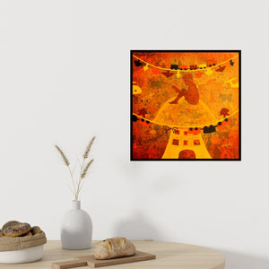 In-situ view of Lakhan Singh Jat's 'Golden Memories' painting in a room