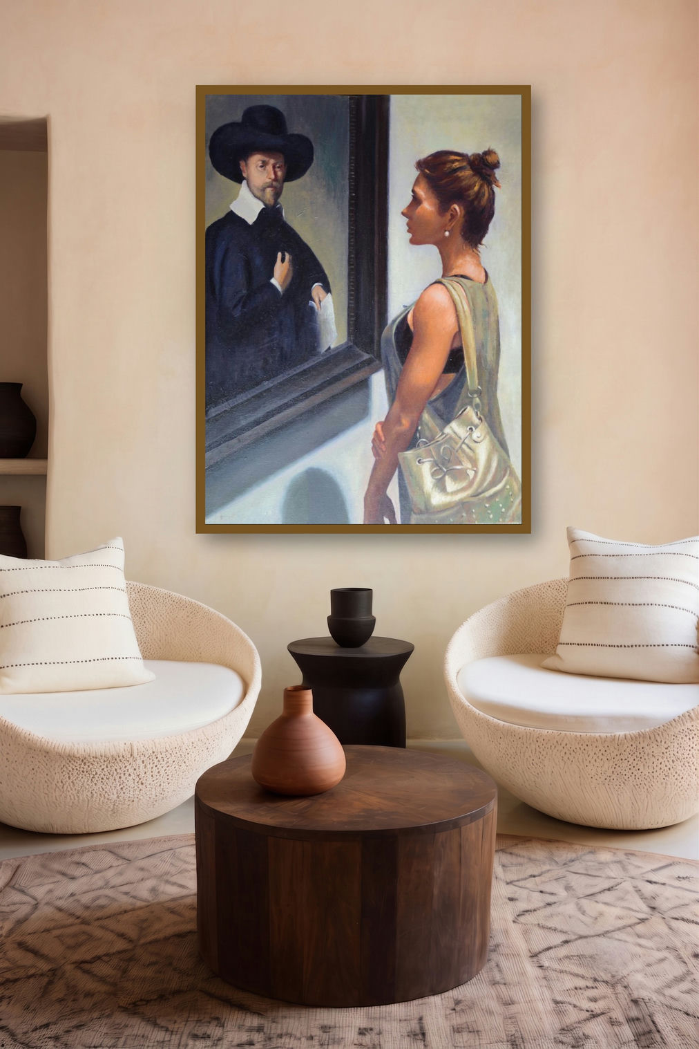Golden Moment (Master Merchant of Haarlem) by artist Chaitan Bhosale displayed in a Minimalist gallery