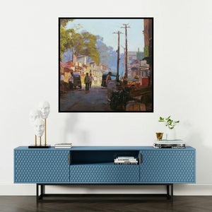 'Golden Morning' painting by Manoj Deshmukh shown on a wall in a furnished room.