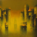 Cityscape acrylic painting titled 'Golden Night', 24x36 inches, by artist Somnath Bothe on Canvas