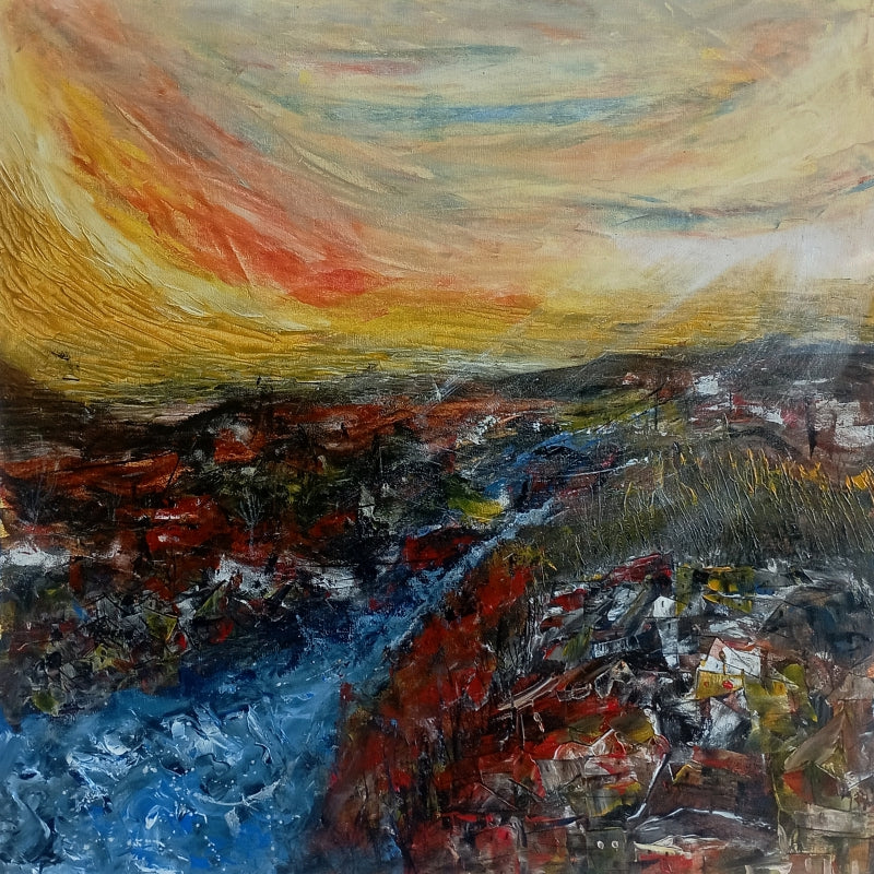 Golden Period' abstract acrylic painting by artist Ganesh Singh, 26x26 inch, on canvas