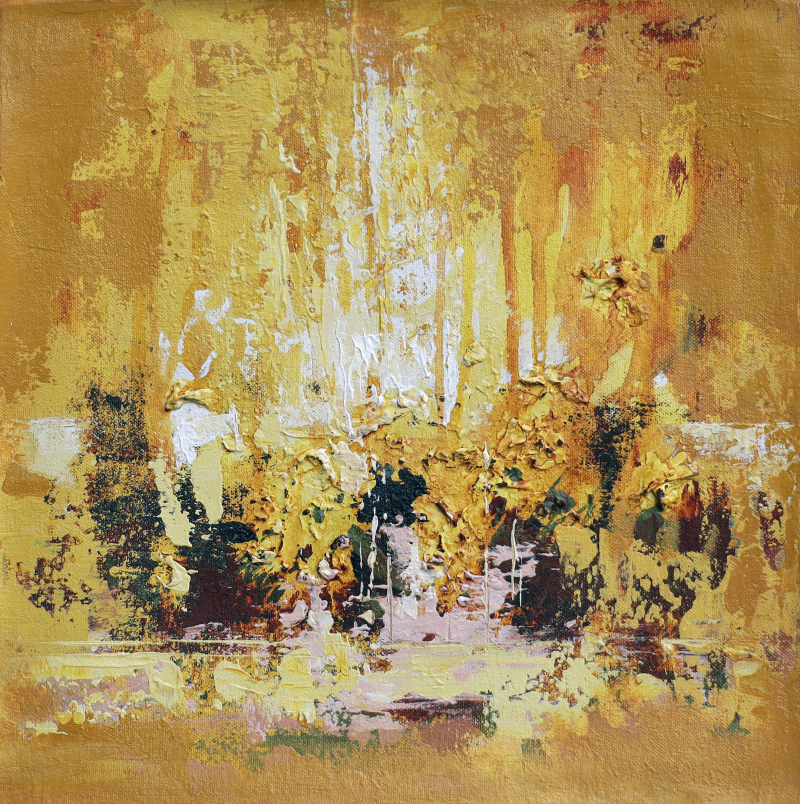 Golden Reasonance' abstract acrylic painting by artist Dilip Mali, 12x12 inch, on canvas