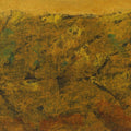 'Golden Silence' abstract acrylic painting by artist Makarand Rane, 11x13 inch, on paper