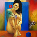 Figurative mixed media painting titled 'Golden Skin', 49x37 inches, by artist Victor Crisostomo on Canvas