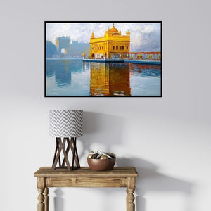 In-situ view of Nanasaheb Yeole's 'Golden Temple' painting in a room