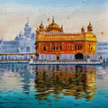 Religious acrylic painting titled 'Golden Temple 2', 16x13 inch, by artist Achintya Hazra on Canvas
