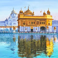 Religious acrylic painting titled 'Golden Temple', 48x60 inch, by artist Achintya Hazra on Canvas