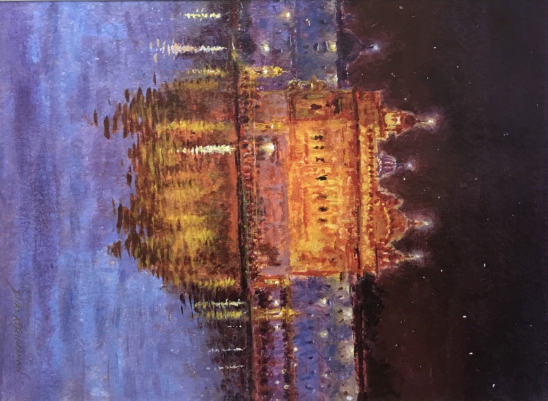 Golden Temple' religious acrylic painting by artist Bharatbhushan Hogade, 19x12 inch, on handmade paper