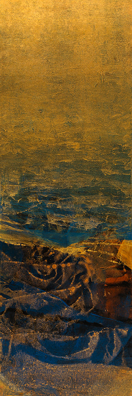 Golden Thoughts 5' abstract acrylic painting by artist Siddhesh Rane, 36x12 inch, on canvas