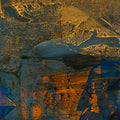 Golden Thoughts' abstract acrylic painting by artist Siddhesh Rane, 36x12 inch, on canvas