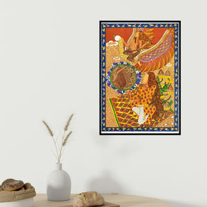 Seema Kohli's 'Golden Womb Series Of Flight (Celestial Dance)' painting visualized above a sofa in a contemporary room.