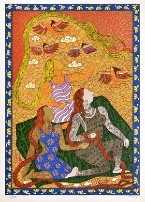 contemporary serigraphs painting titled 'Golden Womb Series Of Conversations', 30x22 inches, by artist Seema Kohli on Paper