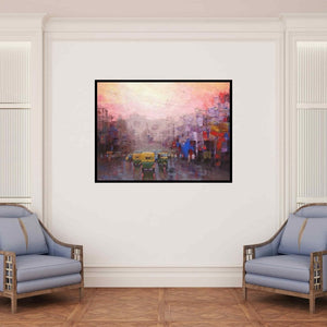 In-situ view of Purnendu Mandal's 'Good Morning Kolkata Ii' painting in a room