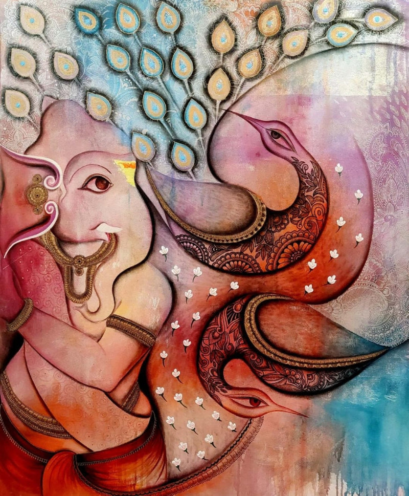 Gopalila 2' religious mixed-media painting by artist Mohit Bhardwaj, 36x30 inch, on canvas