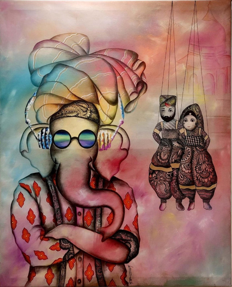 Gopalila 3' contemporary mixed-media painting by artist Mohit Bhardwaj, 36x30 inch, on canvas