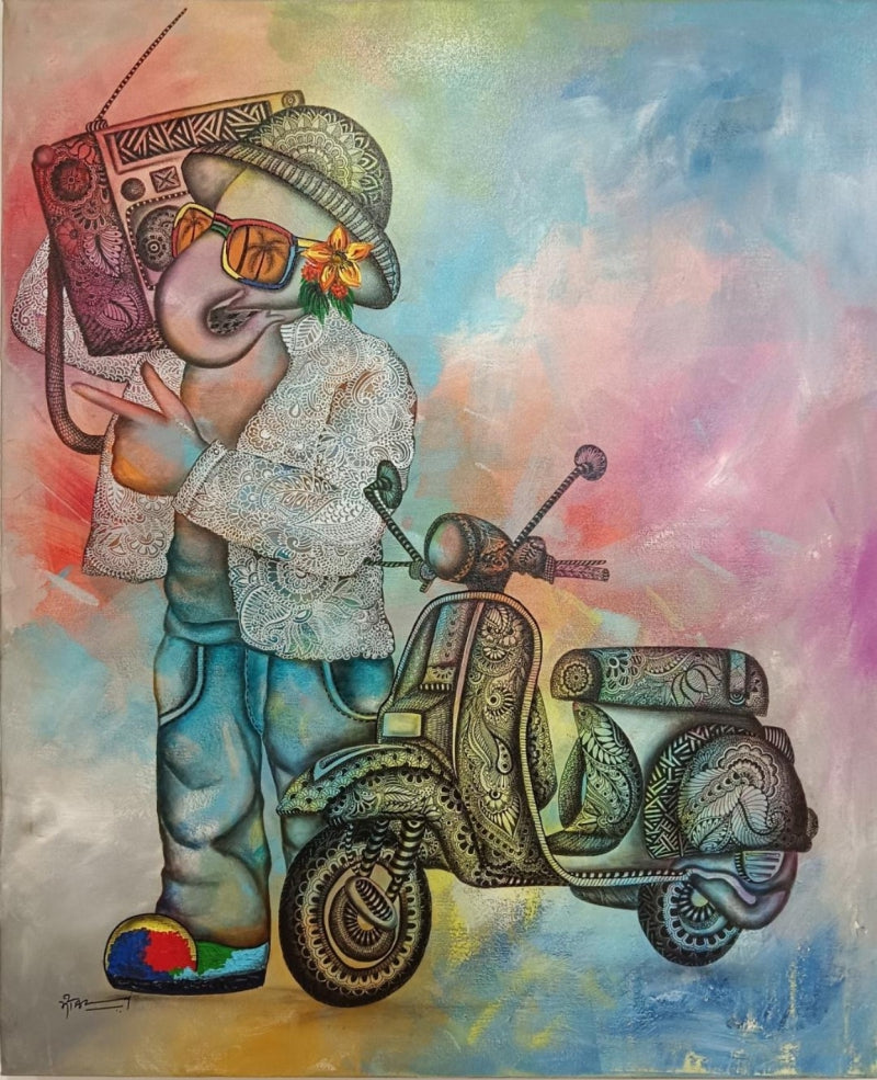 Gopalila 4' contemporary mixed-media painting by artist Mohit Bhardwaj, 36x30 inch, on canvas