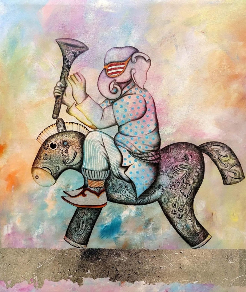Gopalila 5' contemporary mixed-media painting by artist Mohit Bhardwaj, 36x30 inch, on canvas