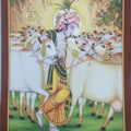 Religious tribal painting titled 'Gopastami', 48x36 inches, by artist Rajendra Khanna on Cloth