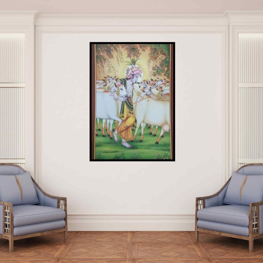 In-situ view of Rajendra Khanna's 'Gopastami (Krishnas Divine Companions)' painting in a room