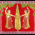 Religious pichwai traditional art titled 'Gopi Vrindavan Pichwai', 24x36 inches, by artist Unknown on Cloth