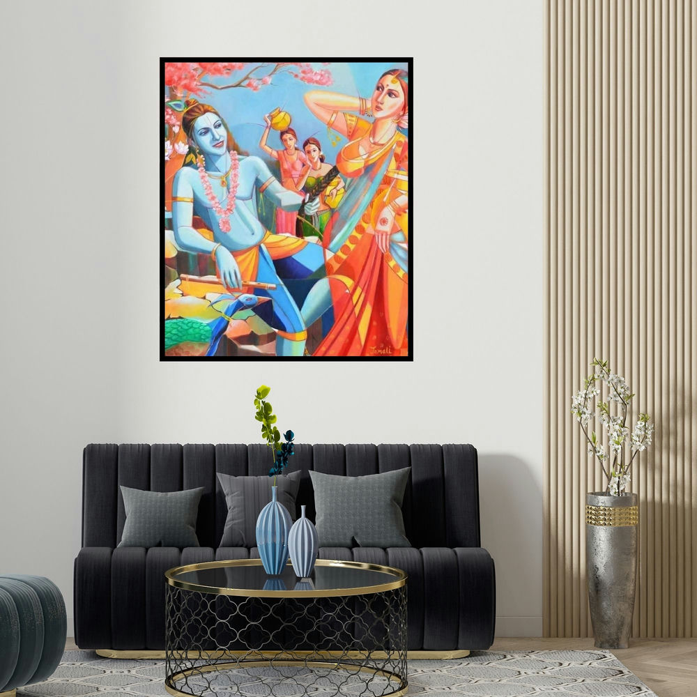 'Gopinath 2' painting by Tamali Das shown on a wall in a furnished room.