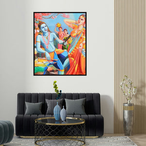 'Gopinath 2' painting by Tamali Das shown on a wall in a furnished room.
