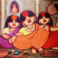 'Gossip After The Lunch' figurative acrylic painting by artist Tuhin Rakshit, 30x36 inch, on canvas