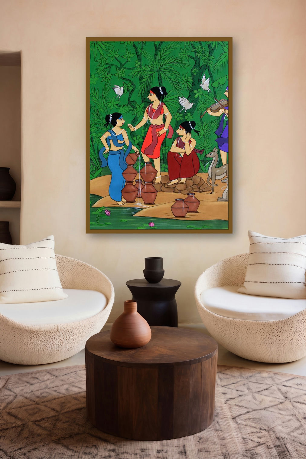 Gossip (Women by artist the River) by artist Chetan Katigar displayed in a Boutique gallery