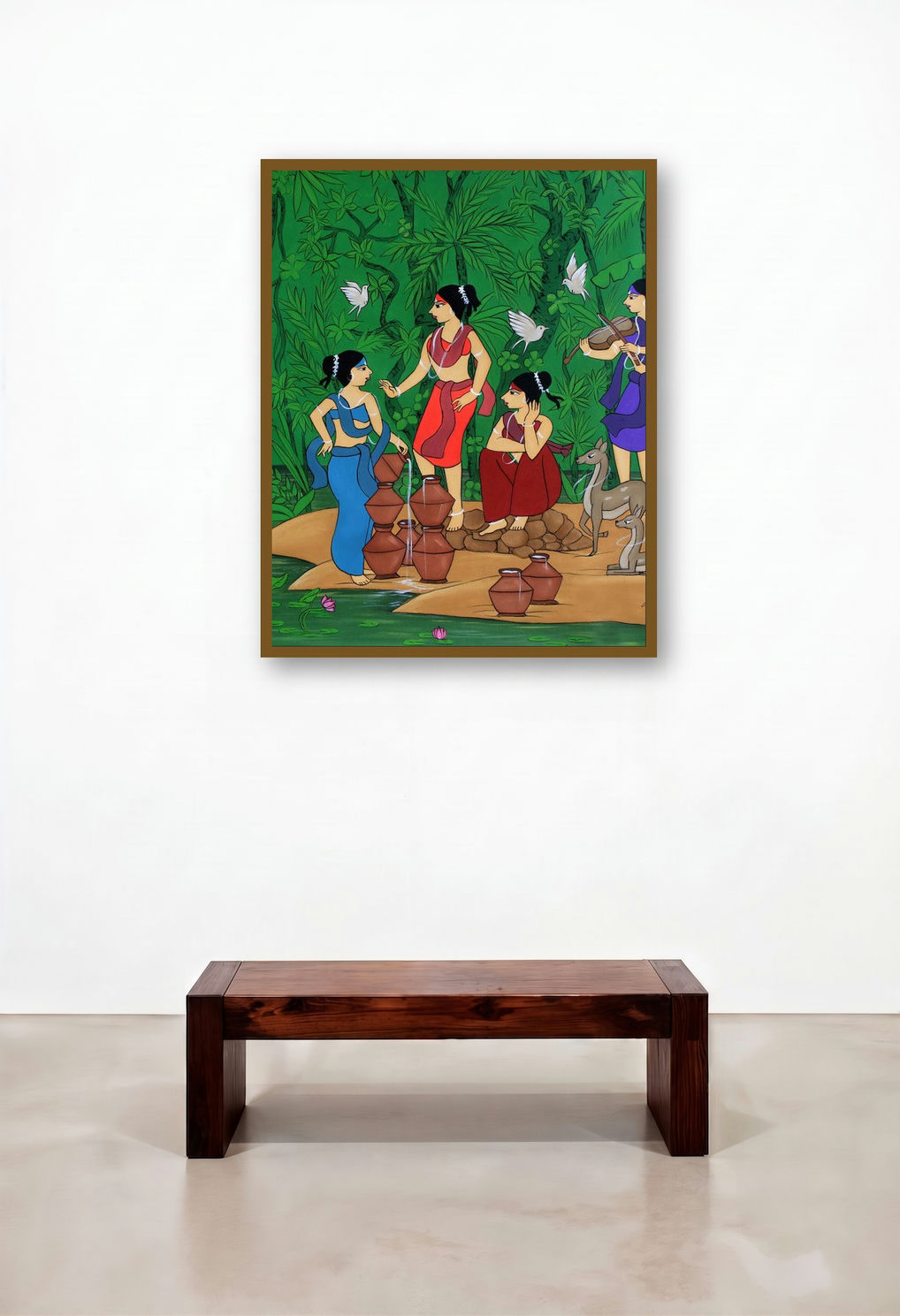 Gossip (Women by artist the River) by artist Chetan Katigar displayed in a Transitional Library