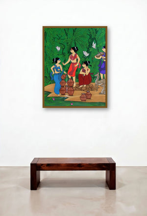 Gossip (Women by artist the River) by artist Chetan Katigar displayed in a Transitional Library