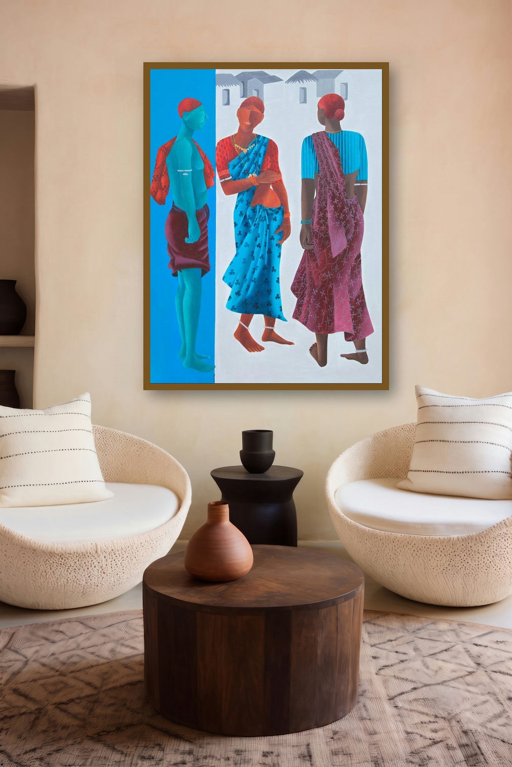 Gossip Time (Three Women) by artist Abhiram Bairu displayed in a Indian Art gallery