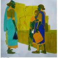 Figurative acrylic painting titled 'Gossiping Women I', 26x28 inches, by artist Tailor Srinivas on Canvas