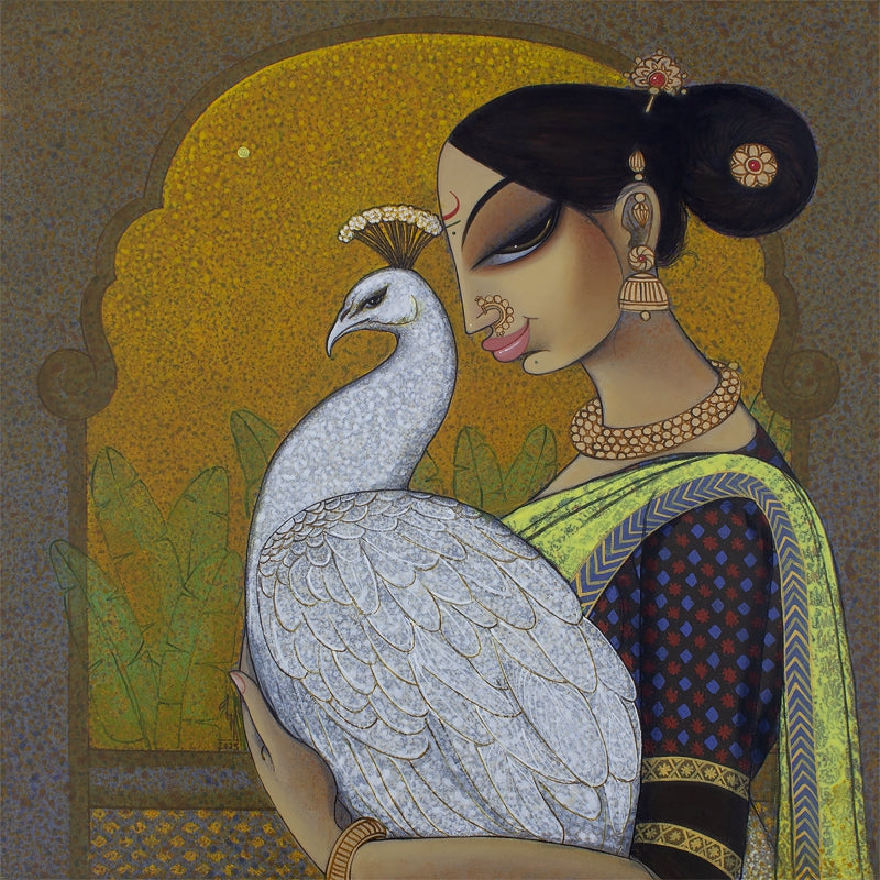 Grace In Silence' figurative acrylic painting by artist Varsha R Kharatmal, 24x24 inch, on canvas