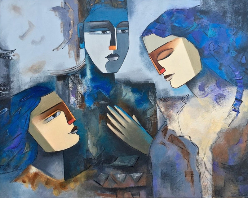 Grahasti' figurative oil painting by artist Kavita Tambolkar, 24x30 inch, on canvas
