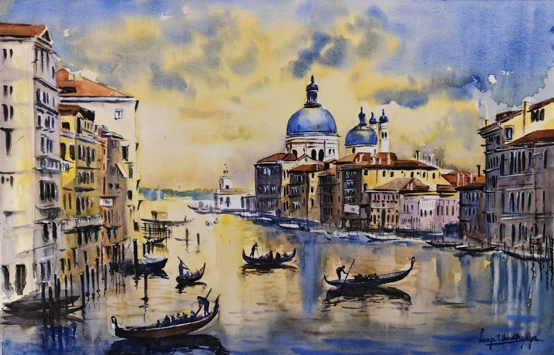 Grand Canalvenice' cityscape watercolor painting by artist Lasya Upadhyaya, 15x22 inch, on paper