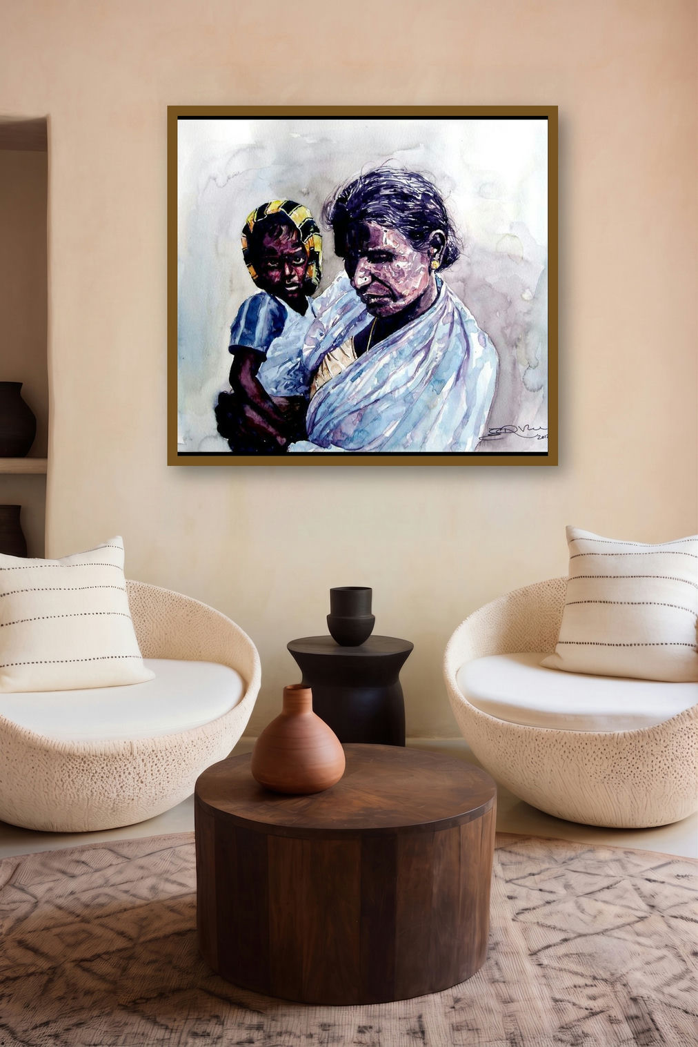 Grand Mother Love 2 by artist Srv Artist displayed in a Minimalist gallery