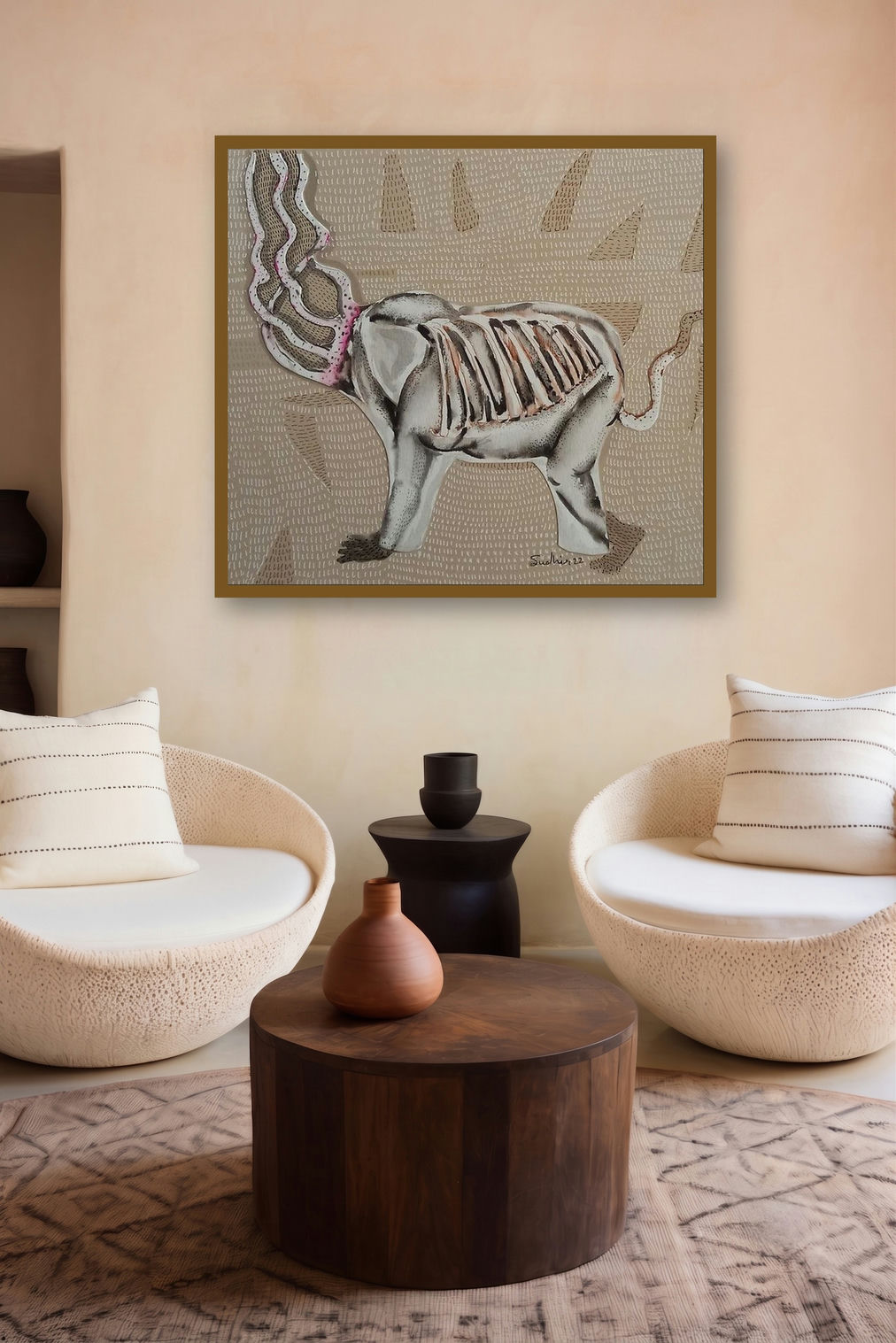 Grapple 3 (Elephant Transformation) by artist Sudhir Shukla displayed in a Contemporary Exhibition gallery