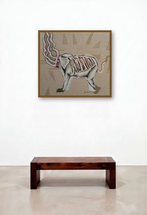 Grapple 3 (Elephant Transformation) by artist Sudhir Shukla displayed in a Mid-Century Modern Executive Office