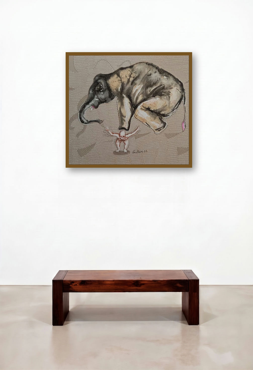 Grapple 4 (The Burden) by artist Sudhir Shukla displayed in a Scandinavian Hotel Suite