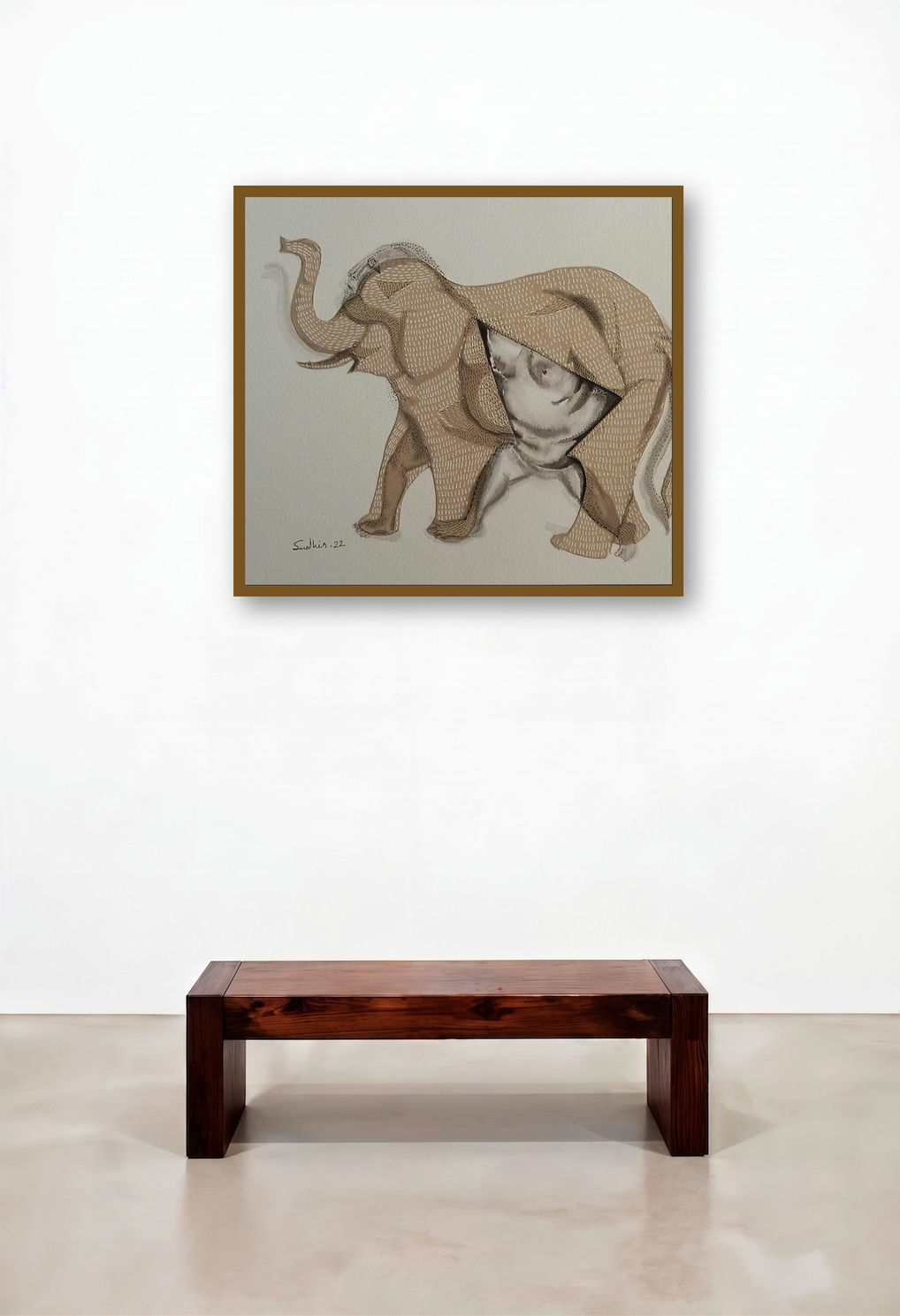 Grapple 5 (Elephantine Transformation) by artist Sudhir Shukla displayed in a Luxury Reception Area