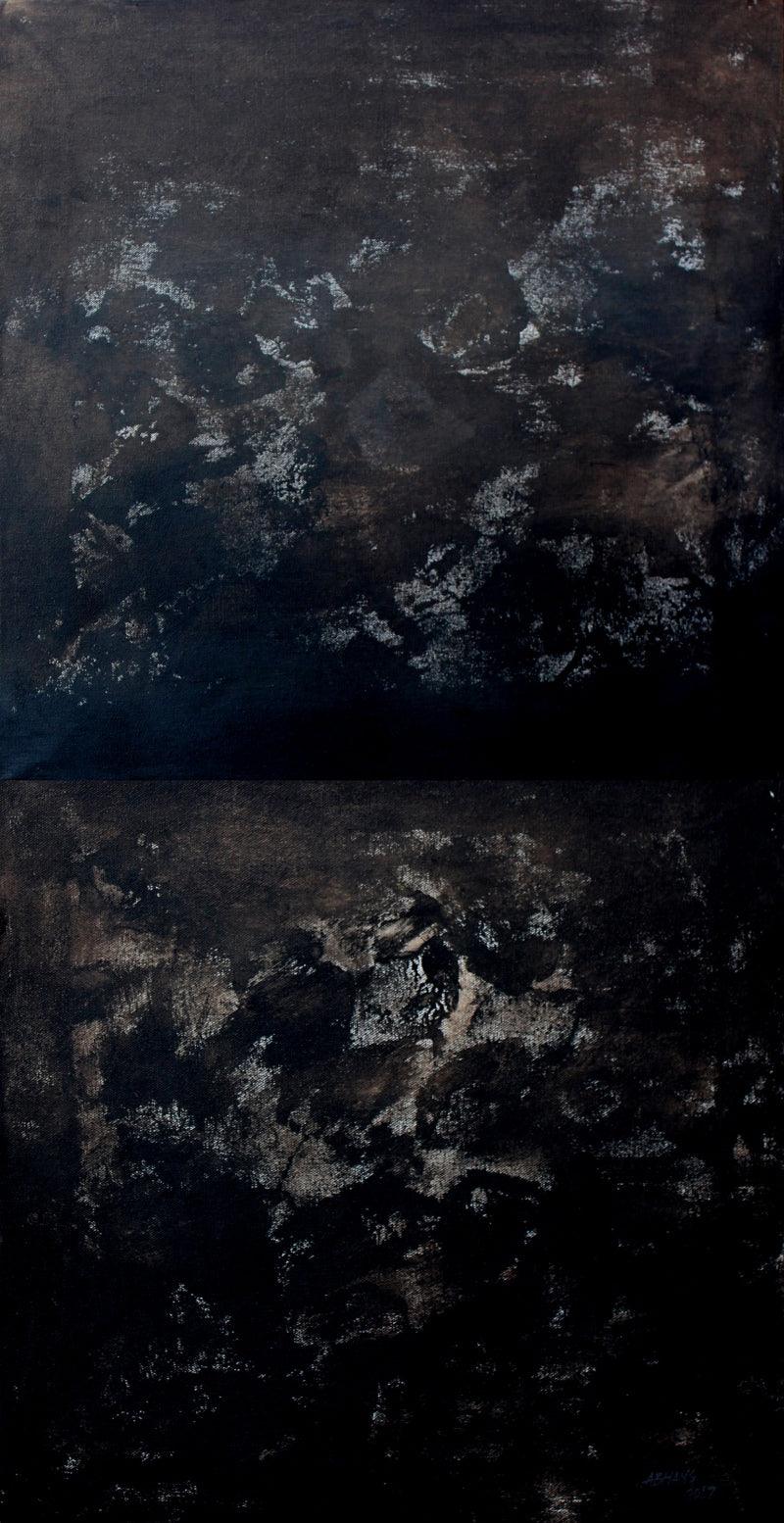 Abstract acrylic painting titled 'Gray Scale High Key', 36x18 inches, by artist Balasaheb Abhang on Canvas